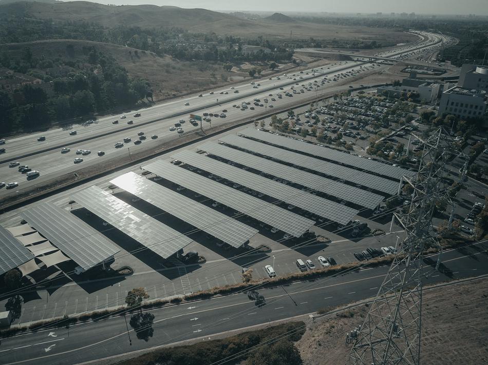 Solar carport over parked cars