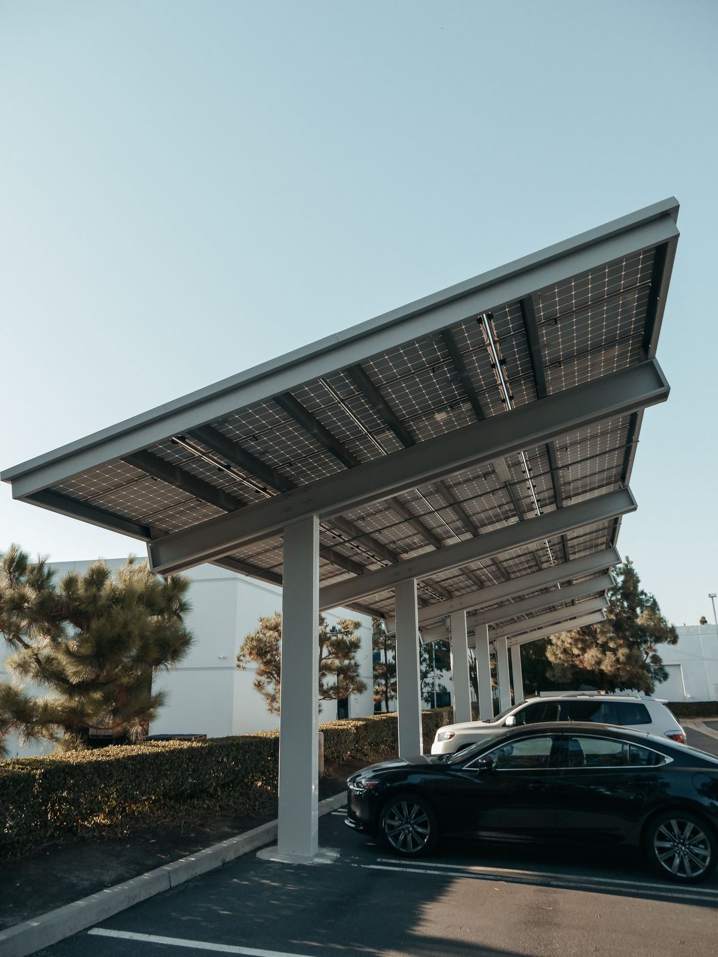 Homes fitted with rooftop solar under a clear sky
