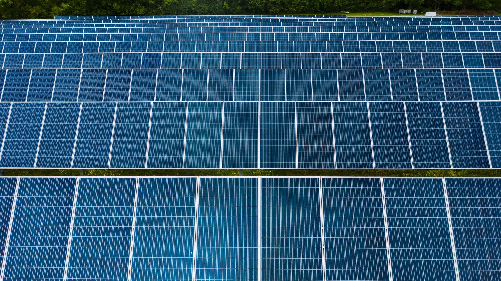 Rows of solar panels extending to the horizon